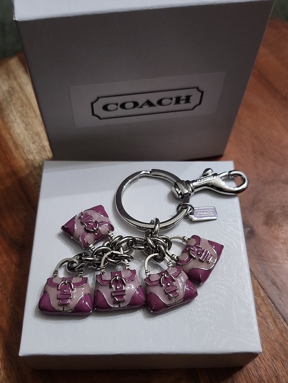 COACH Pink Multi Charm Keyring - Bag Charm Signature Soho Bags Silver,pink, New